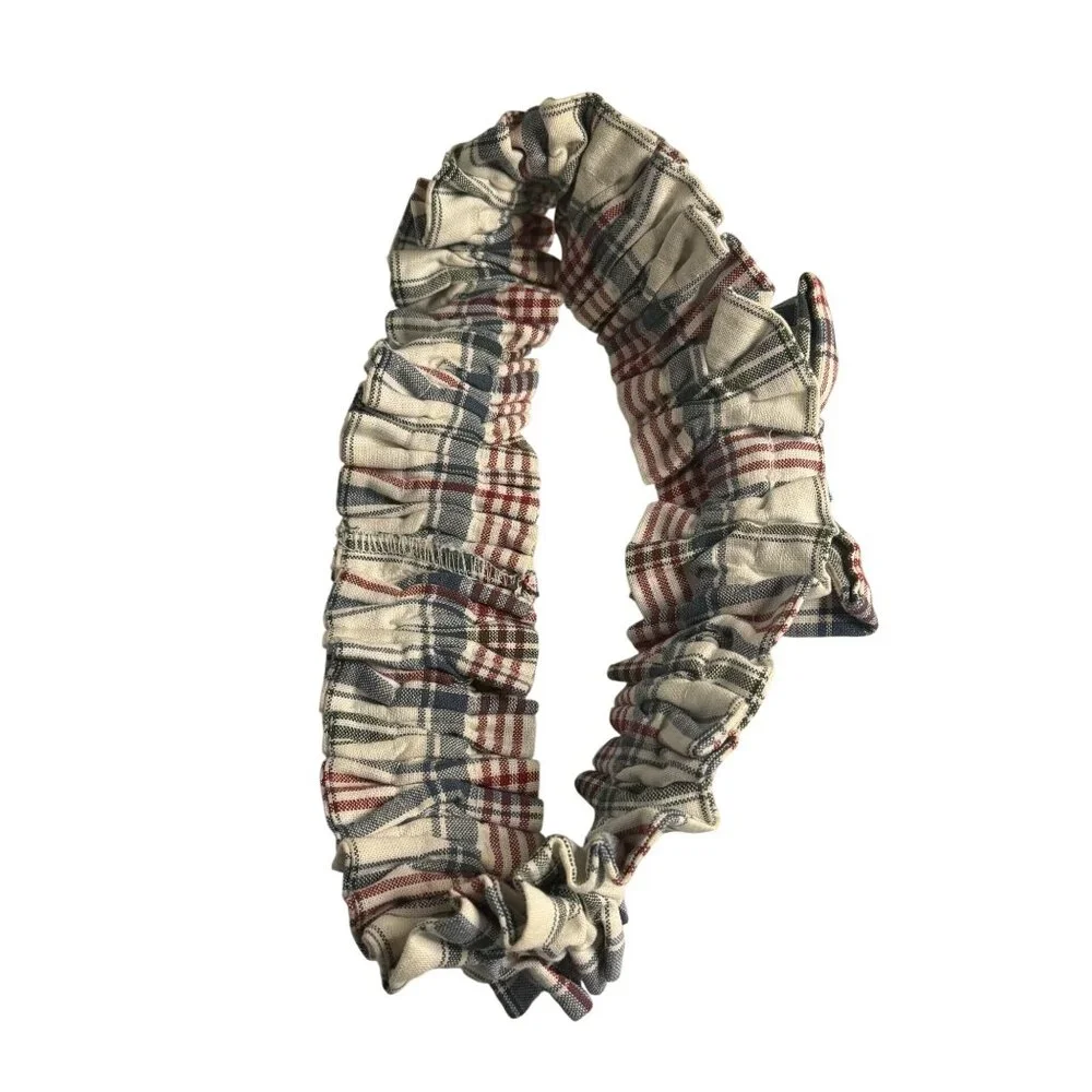 Longaberger‎ Medium Basket Garter Market Day Plaid Neutral Red Blue Cream Bow